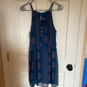 Turquoise Floral Halter Dress-Medium
